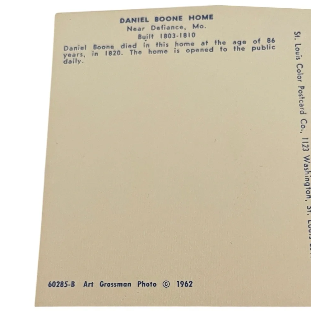 Unused Vintage Post Card Daniel Boone Home Art Grossman Photo 1962 St Louis
